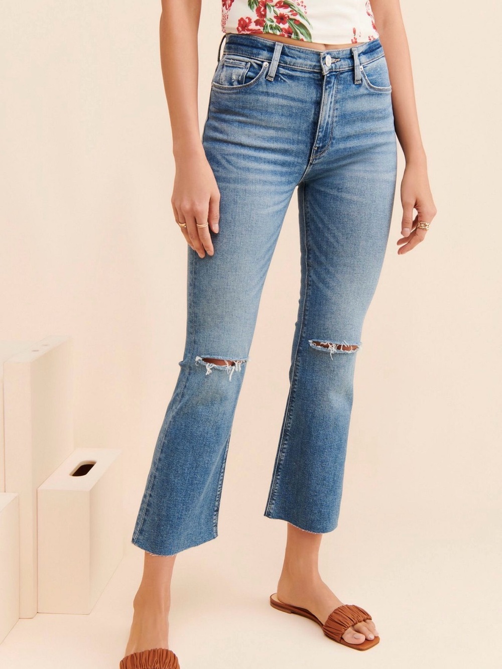Hudson Jeans Light Blue Distressed Cropped Flare Jeans